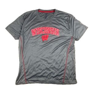 Pro Edge Gray and Red Wisconsin Men's T-Shirt